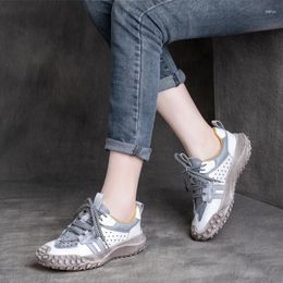 Dress Shoes Thick Sole Clunky Lace Up Sneaker Fashion Special Shape Soft Hollow Out Flat Platform For Women