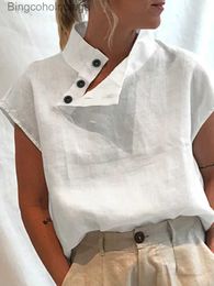 Women's T-Shirt Fashion Women Blouses 2023 Summer Cotton Linen Blusas jer Stylish White Shirt Elegant Short Sle Tunics LightweightL231208