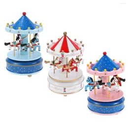 Decorative Figurines Wooden Carousel Miniature Musical Horse Ornament Ornaments