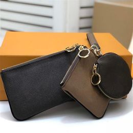 3 pieces Set Fashion Key bag Coin bag keychain Whole leather wallet for short wallet Card holder women purse classic zipper po280T