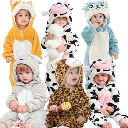 Rompers Baby Clothes Winter Fleece Bear Mouse Leopard Kigurumi Pajamas Kids Jumpsuits Blue Bodysuits Toddler Boys Girls Onesies 231207