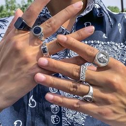 Wedding Rings Geometric Crystal Ring Set Gothic Punk Vintage Skull Skeleton Snake Butterfly Angel Zodiac Rings for Men anillos anel masculino 231208