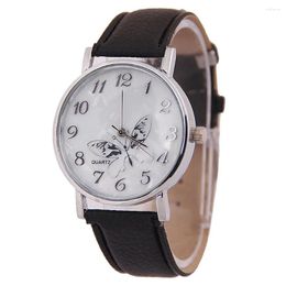 Relógios de pulso relógio para mulheres moda requintado em relevo borboleta dial senhoras relógios pulseira de couro vestido relógio de pulso menina relojes