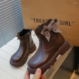 Boots Kids Fashion Girls Versatile Lattice Bow PU Child Sock Breatheable Simple Non-slip Brown Black Beige Princess Shoes
