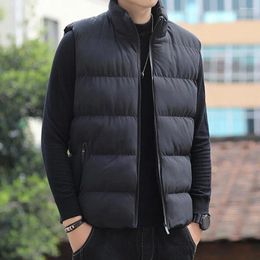 Men's Vests Solid Colour Men Vest Padded Stand Collar Coat With Neck Protection Sleeveless Windproof Waistcoat Zipper For Fall