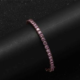 Chain 7/8 Inch 3mm Pink Round Zircon Tennis Bracelet Brass Metal By Rose Gold Plate Trendy Jewelry Hip Hop Rock Wrist Chain For Women YQ231208