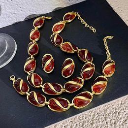 Wedding Jewellery Sets French Vintage Brown Crystal Beaded Necklace Collar Chain Party for Women 231208