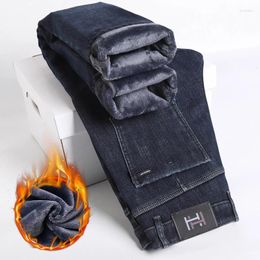 Men's Jeans Winter Warm Men Slim Fleece Fashion Thick Soft Velvet Stretch Cotton Business Casual Straight Denim Pants Brand Clothing