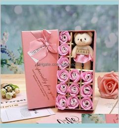 Party Favour Gold Foil Artificial Decor Rose Gift 12 Pcs Soap Flower Mothers Day Box Scented Bath7560622