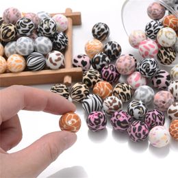 Teethers Toys 10Pcs Round Printed Silicone Beads 15mm Leopard Print For Jewellery Making DIY Accessories 231207