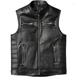Men's Vests Black Spring Leather Vest Men Motorccyle Style Plus Size 4XL Natural Cowhide Slim Fit Short Genuine Coat