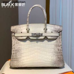 Himalaya Crocodile Handbag Tote Bags Himalayan White Nile Crocodile Skin Bk Platinum Bag 30cm Fully Handsewn Women's Handbag Silver Button Luxury HBBK