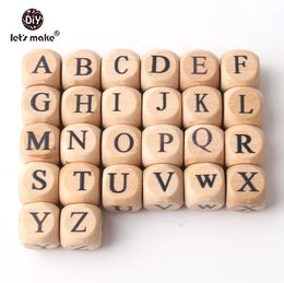 Teethers Toys Let's Make Teething Accessories 100pc Square Shape Beech Wood Letter Beads Crib Toy 12mm Teething DIY Jewellery Beads Baby Teether 231208