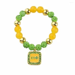Charm Bracelets Adjust Stretch Bling Rhinestone Green Yellow Club Social Greek Letters Chi Eta Phi Sorority Beads