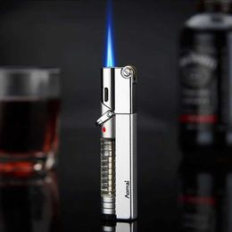 Metal Windproof Butane No Gas Lighter Grinding Wheel Ignition Blue Flame Turbine Torch Outdoor Portable Cigar Men's Gift