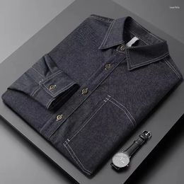 Men's Casual Shirts 2024 Spring Clothing Denim Long-sleeved Shirt Korean Turn Down Button Streetwear Luxury Stylish Big Size