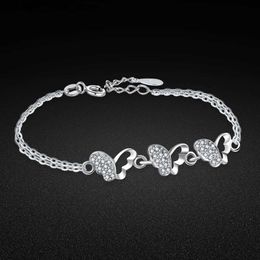 Chain New Women's 1005 Sterling Silver Bracelet Zircon Butterfly Pendant Silver Bracelet Solid Silver Jewellery Girl Birthday Gift YQ231208