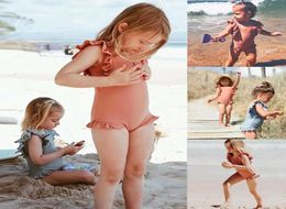 Baby Girls One Piece Swimsuit Summer2020 Swimsuit Girls Ruffles Solid One Piece Swimwear Sleeveless Beach Bathing Suit Kids A4293732012