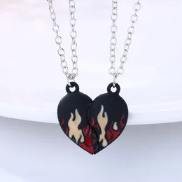 Pendant Necklaces Personality Trend Flame Burning Heart Magnetic Couple Matching Necklace In Black Love Party Gifts For Lover