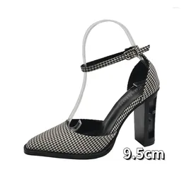 Dress Shoes Women Hollow Wood Grain High Heels 2023 Summer Fashion Heel Toe Cap High-heeled Leather Sandals Plus Size 42