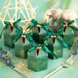 صندوق حلوى أخضر مع صناديق هدايا الشوكولاتة الشريطية التذكارية للضيوف مفضلات حفلات الزفاف والهدايا
