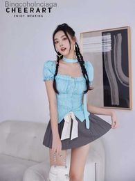 Women's T-Shirt CHEERART Y2k Striped Puff Sle Square Neck Lolita Blouses Women Ruffles Crop Top And Blouses New Arrival 2023 ClothingL231208