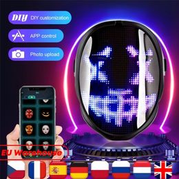 Party Masks Halloween mask LED Bluetooth RGB Light Up Display DIY P o Editing Mask Animated Text Prank Concert 231207