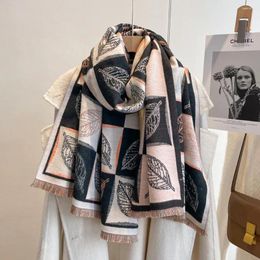 Scarves Winter Warm Big Blanket Scarf Fashion Leaf Plaid Faux Cashmere Shawl 180 65cm