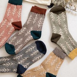 Women Socks Sock Womenautumn And Winter Cotton Mid Tube Pile Japanese Vintage Christmas Tree Branches Minimalist College Style