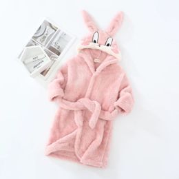 Towels Robes Winter Kid Girl Bathrobe Clothes Cartoon Rabbit Ear Hooded Children Boy Flannel Warm Sleepwear Infant Pajamas Toddler Towel A734 231208