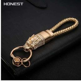 HONEST Dragon Keychains Men Key Chain Car Key Holder Ring Jewellery Bag Pendant Genuine Leather Rope Gift High End Keychain329u