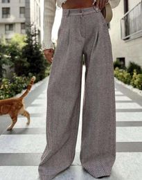 Women's Pants 2023 Spring Fashion Button Pocket Design Casual Plain High Waisted Daily Wide Leg Long Y2K Streetwear