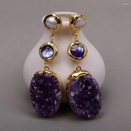 Dangle Earrings Purple Murano Glass Fresheater Cultured White Pearl Stud Original Uruguay Amethyst Earring