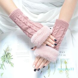 Five Fingers Gloves Autumn Winter Solid Colour Students Write Keep Warm Korean Knitting Lady Fingerless Protection Hand Hair Mouth Hemp Gloves Women
