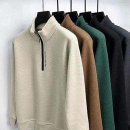 Men's Hoodies Men Winter Fleece Sweatshirt Fall Zipper Stand Collar Thick Warm Pullover Knitted Sweater Half Zip