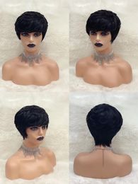 Short Straight Pixie Cut Wig With Bangs Ombre Colour Human Hair Machine Made Lace Wigs For Women F-0710