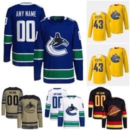 Herren Kinder 24 Pius Suter 35 Thatcher Demko Eishockeytrikot Jugend Sam Lafferty Quinn Hughes Andrei Kuzmenko Casey DeSmith Trevor Linden Primegreen Eishockeypullover Royal