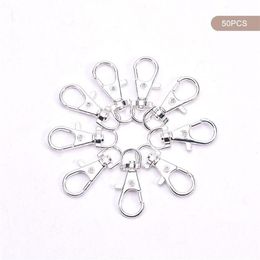 Keychains 50 Pcs Metal Silver Swivel Clasps Lanyard Snap Hook Lobster Claw Clasp DIY Split Key Ring FJewelry Making262v