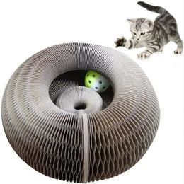 Cat Toys Magic Organ Scratching Board with a Toy Bell Interactive Scratcher Round Foldable Grinding Claw Board 231207