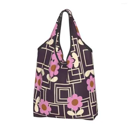 Shopping Bags Purple Flowers Orla Kiely Bag Foldable Grocery Eco Large Capacity Retro Recycling Washable Handbag