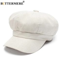 Berets BUTTERMERE Linen sboy Cap Women White French Painter Hat Ladies Spring Summer Beret Female Octagonal Cap Baker Boy Hat 231208