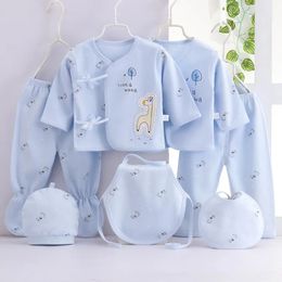 Rompers 7 pieces of spring newborn baby supplies children's clothing cartoon cute cotton T-shirt+pants+hat baby boy and girl clothing set BC316 231208