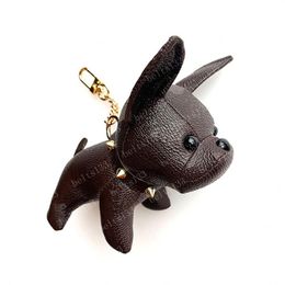 2021 Keychain Bulldog Key Chain brown flower leather men women handbags Bags Luggage Accessories Lovers Car Pendant 7 Colors with 303B