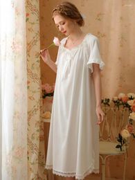 Women's Sleepwear Women Summer Short Sleeve Court Pyjamas Vintage Princess Nightgowns Sweet Girls Ruffles Drawstring Loose Night Dress