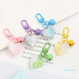 Keychains Lanyards Creative Resin Love Bell Keychain Colorful Heart Filled Sparkling Pendant Keyrings Bag Ornaments Phone Charm Drive Accessory