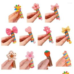 Hair Accessories Elastic Ties For Kids Cute Colorf Ponytail Holder Lovely Charm Scrunchies With Adjustable Curly Design Drop Delivery Dhnnf