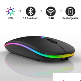 Mice Rechargeable Wireless Bluetooth With 2.4G Receiver 7 Color Led Backlight Silent Usb Optical Gaming Mouse For Computer Desktop Lap Dh14X