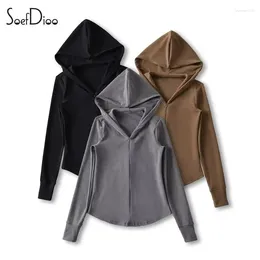 Women's Hoodies Soefdioo Casual Concise Hooded Sweatshirts Women Fashion Zip-Up Irregular Long Sleeve Slim Hoodie 2024 Spring Hipster