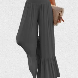 Women's Pants Women Wide-leg Elastic Waistband Flared Plus Size Yoga Trousers With High-waisted Draped Ruffle For Spring