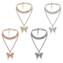 Chains E15E 2x For Butterfly Dangle Earring Cubic Zirconia Choker C